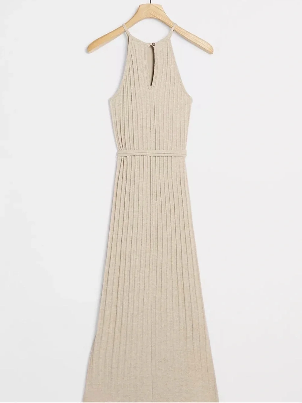 Anthropologie / NWT Amadi Caroline Knit Halter Maxi Dress In Oatmeal